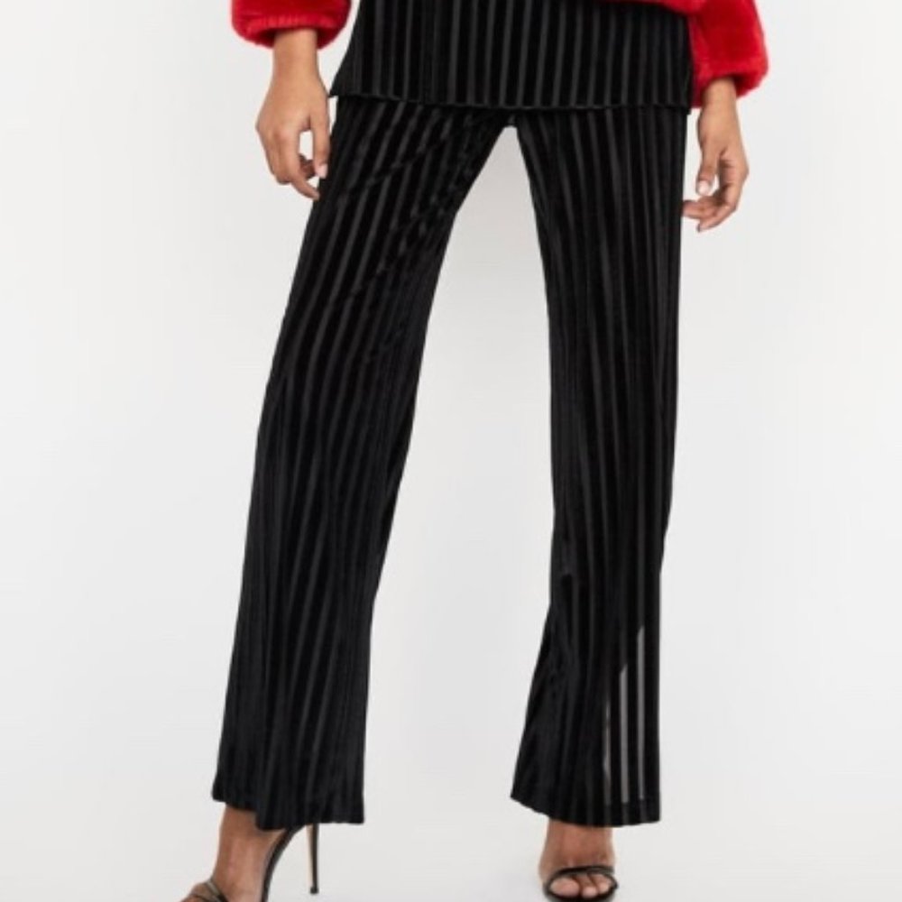 Zara Black Velvet Striped Side Slit Pants